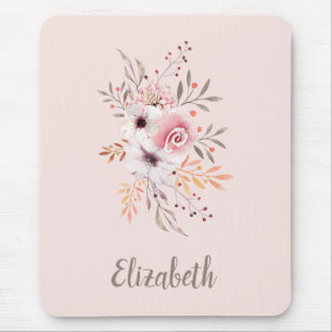 Pastel Pink, Rose Floral Bouquet – Personalised Mouse Pad