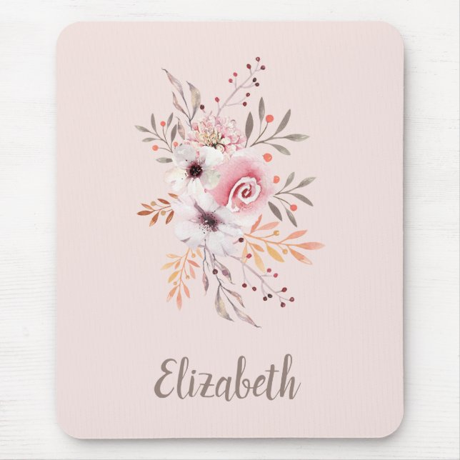 Pastel Pink, Rose Floral Bouquet – Personalised Mouse Pad (Front)