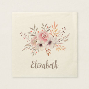 Pastel Pink, Rose Floral Bouquet – Personalised Napkin