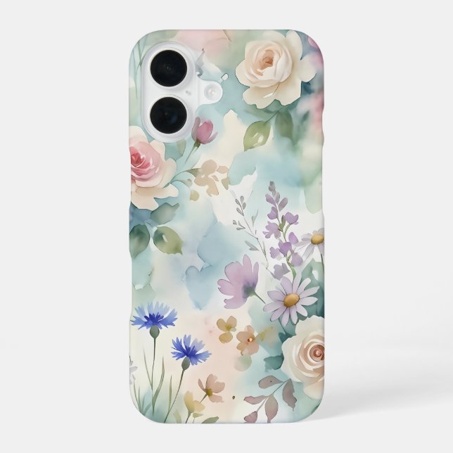 Pastel Pink Rose Floral iPhone 16 Case (Back)