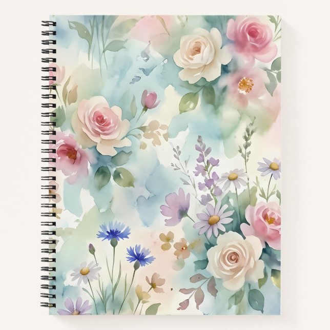 Pastel Pink Rose Floral Notebook (Front)