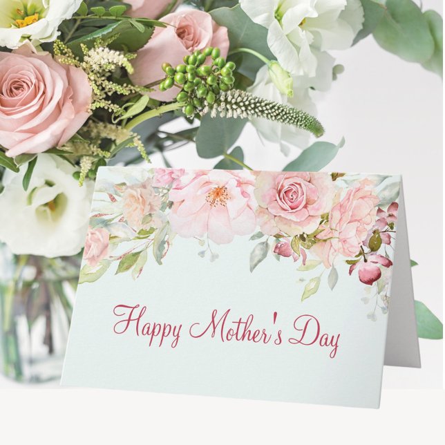 Pastel Pink Rose Flower Floral Happy Mother's Day Card (In situ)
