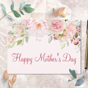 Pastel Pink Rose Flower Floral Happy Mother's Day Postcard