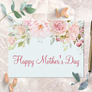 Pastel Pink Rose Flower Floral Happy Mother's Day Postcard