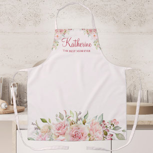 Pastel Pink Rose Flower Floral The Best Mum Ever Apron