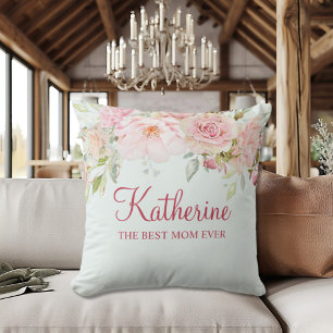 Pastel Pink Rose Flower Floral The Best Mum Ever Cushion
