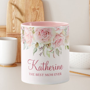 Pastel Pink Rose Flower Floral The Best Mum Ever Mug