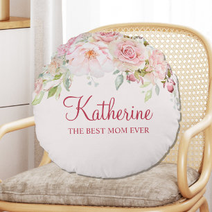 Pastel Pink Rose Flower Floral The Best Mum Ever Round Cushion