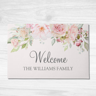 Pastel Pink Rose Flower Floral Welcome Doormat