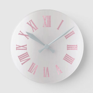 Pastel Pink Rose Grey Silver Ombre Minimal Black Round Clock