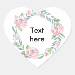 Pastel pink rose wreath to customise with a name heart sticker