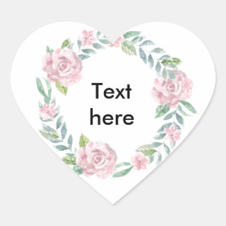 Pastel pink rose wreath to customize with a name heart sticker