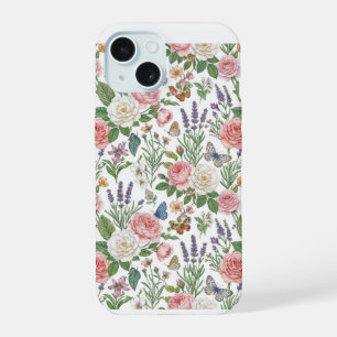 Pastel Pink Roses and Lavender Butterfly Vintage F iPhone 15 Case