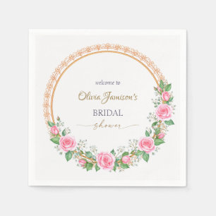 Pastel Pink Roses & Baby’s Breath Bridal Wreath Napkin