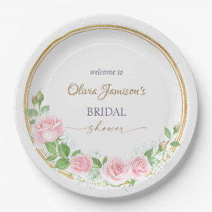 Pastel Pink Roses & Baby’s Breath Bridal Wreath Paper Plate