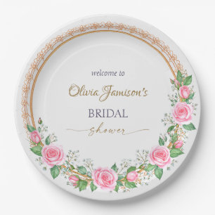 Pastel Pink Roses & Baby’s Breath Bridal Wreath Paper Plate