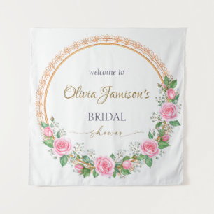 Pastel Pink Roses & Baby’s Breath Bridal Wreath Tapestry