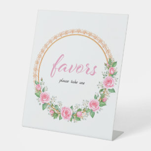 Pastel Pink Roses & Baby’s Breath Favors Pedestal Sign
