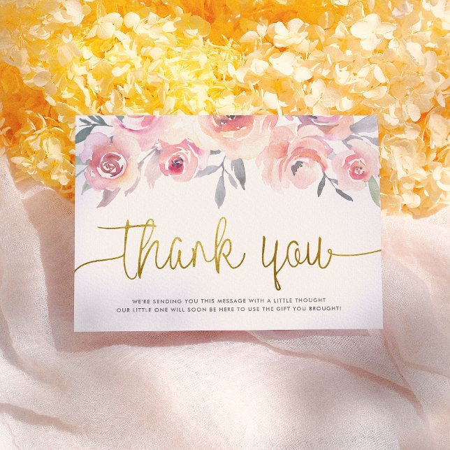 Pastel Pink Roses & Greenery Chic Baby Shower Thank You Card (Creator Uploaded)