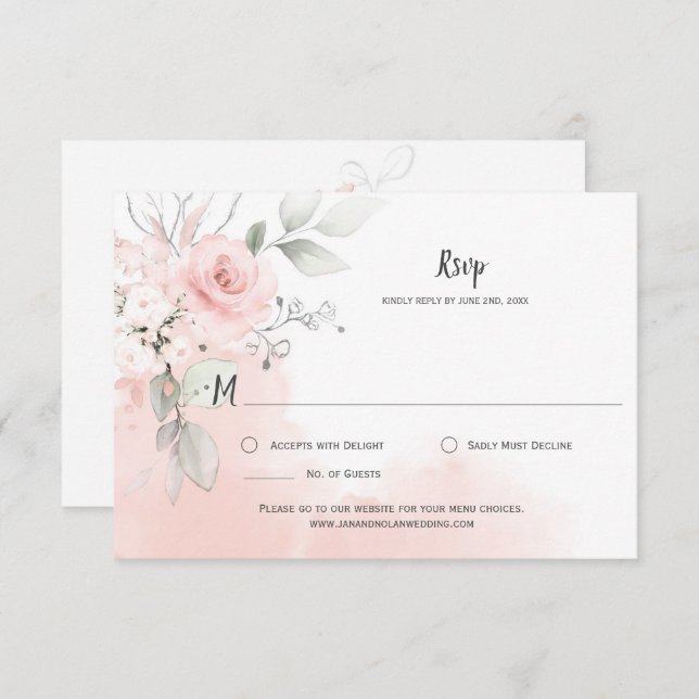 Pastel Pink Roses Pale Pink Watercolor Wash RSVP Card (Front/Back)