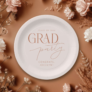 Pastel Pink Rust Minimalist Grad Party Paper Plate