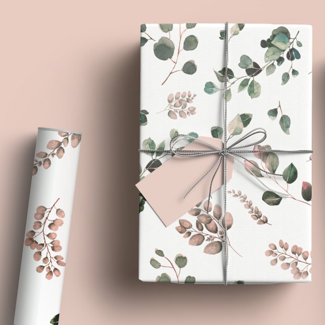 Pastel Pink & Sage Green Eucalyptus Watercolor Wrapping Paper (Creator Uploaded)
