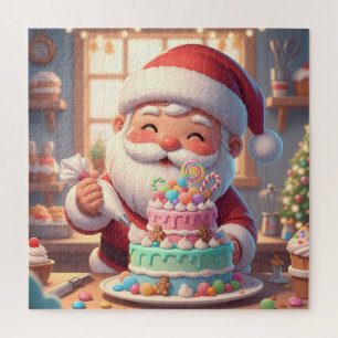 Pastel Pink Santa's Sweet Shop Cake Decorating Jigsaw Puzzle