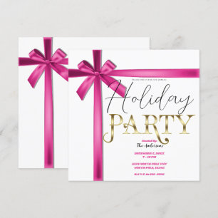 Pastel Pink Satin Ribbon Bow Christmas Holiday  Invitation