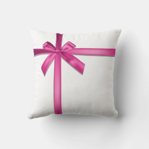 Pastel Pink Satin Ribbon Bow  Cushion