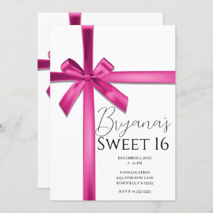 Pastel Pink Satin Ribbon Bow Sweet 16 Party  Invitation
