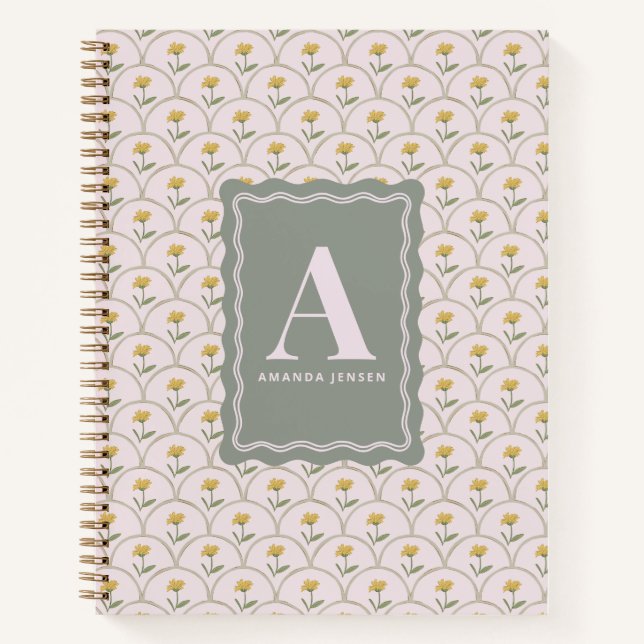 Pastel Pink Scallop Floral Personalised  Notebook (Front)