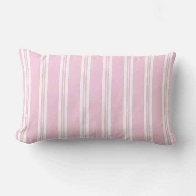 Pastel Pink Scotch Rule Ticking Stripe Lumbar Cushion (Front)
