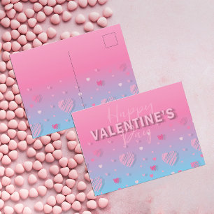 Pastel Pink Scribble Hearts Happy Valentine's Day Postcard