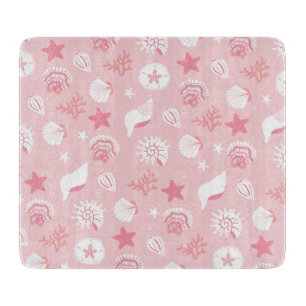Pastel Pink Sea Shells and Coral Seamless Pattern Cutting Board