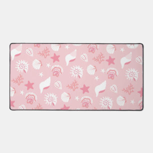 Pastel Pink Sea Shells and Coral Seamless Pattern Desk Mat