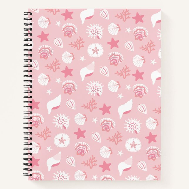 Pastel Pink Sea Shells and Coral Seamless Pattern Notebook (Front)