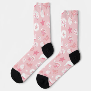 Pastel Pink Sea Shells and Coral Seamless Pattern Socks