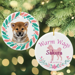 Pastel Pink Shiba Inu Personalised Christmas Ceramic Ornament