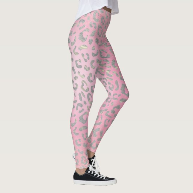 Pastel Pink Silver Leopard Print Leggings (Right)