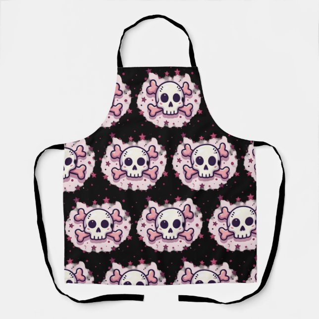 Pastel Pink Skull and Crossbones Apron (Front)