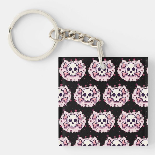 Pastel Pink Skull and Crossbones Key Ring (Front)