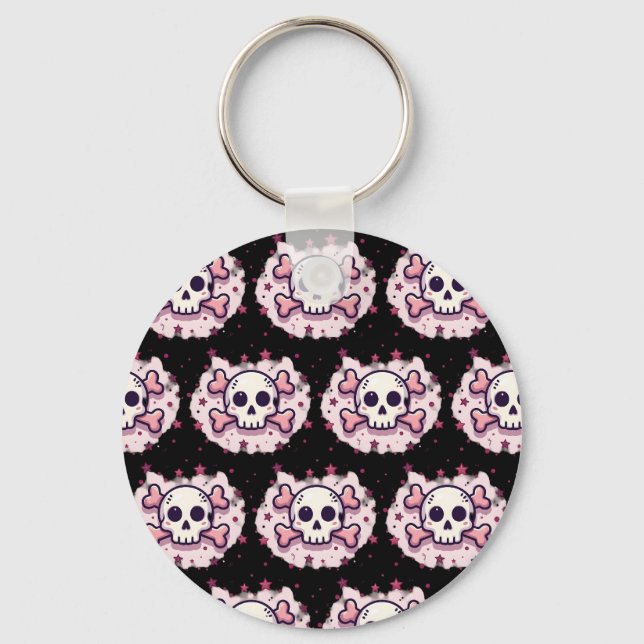 Pastel Pink Skull and Crossbones Key Ring (Front)