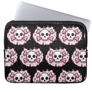 Pastel Pink Skull and Crossbones Laptop Sleeve
