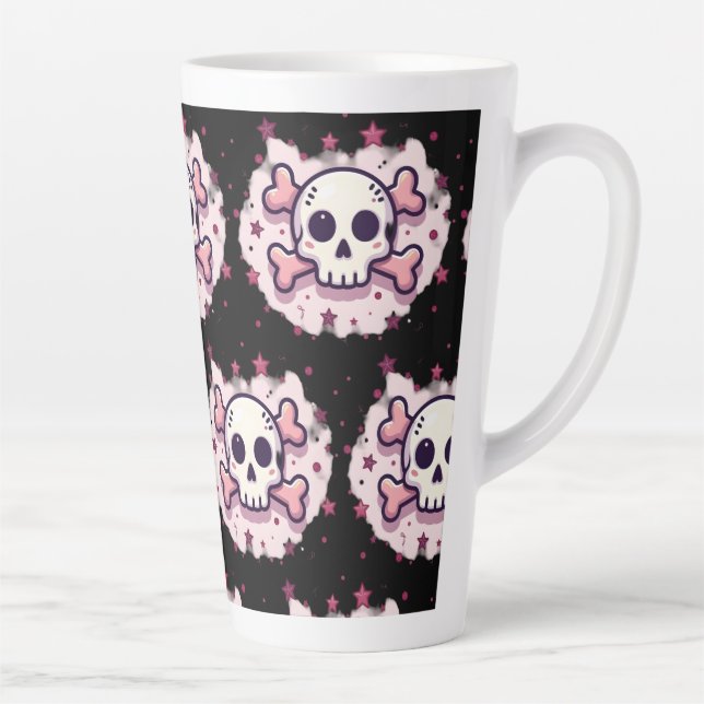 Pastel Pink Skull and Crossbones Latte Mug (Right)