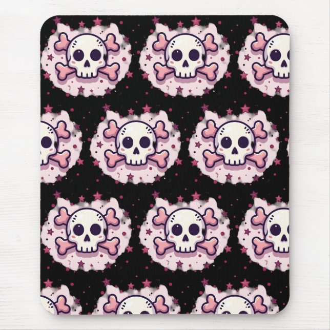 Pastel Pink Skull and Crossbones Mouse Pad (Front)