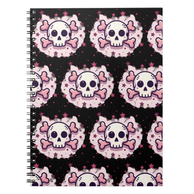 Pastel Pink Skull and Crossbones Notebook (Front)