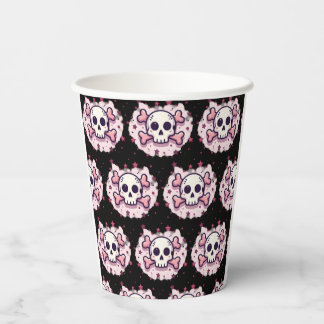 Pastel Pink Skull and Crossbones Paper Cups