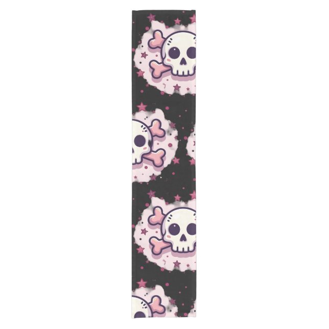 Pastel Pink Skull and Crossbones Short Table Runner (Front)