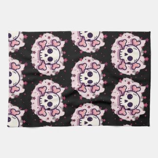 Pastel Pink Skull and Crossbones Tea Towel