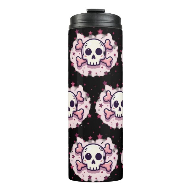 Pastel Pink Skull and Crossbones Thermal Tumbler (Front)